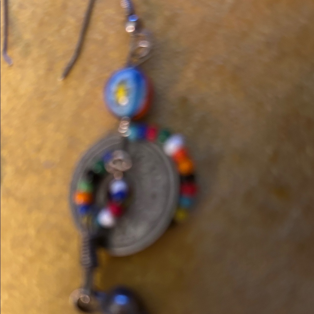 Colorful Bead and Coin Dangle Earrings - Multicolor - Picture 6 of 8